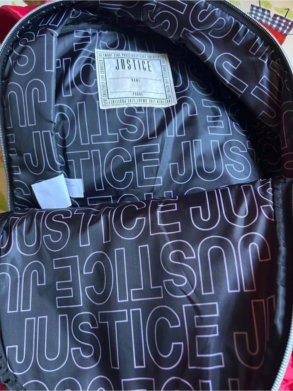 Justice Red Patch Backpack with Y and Cherry Patches